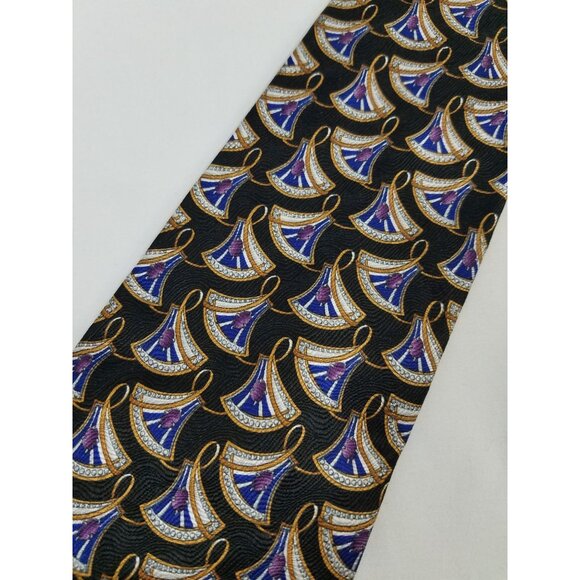 Christian Dior Cravate Mens Necktie Silk Tie Black Blue Abstract Geometric Fan P - Picture 3 of 8